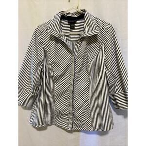 Lane Bryant Blouse Womens Size 20 Button Down White Metallic Silver Blue Stripes